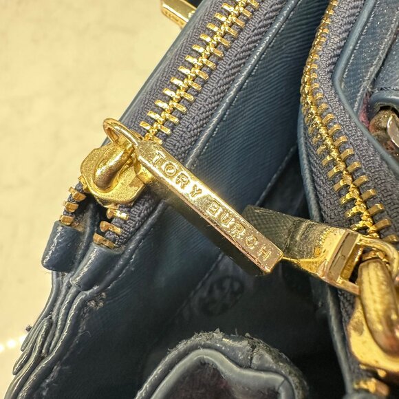 Tory Burch Blue/Purple Robinson Patchwork Double Zip Tote - Picture 9 of 11